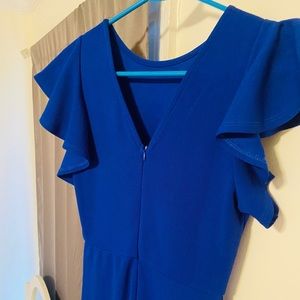 Royal blue to navy fit and flare style dress.